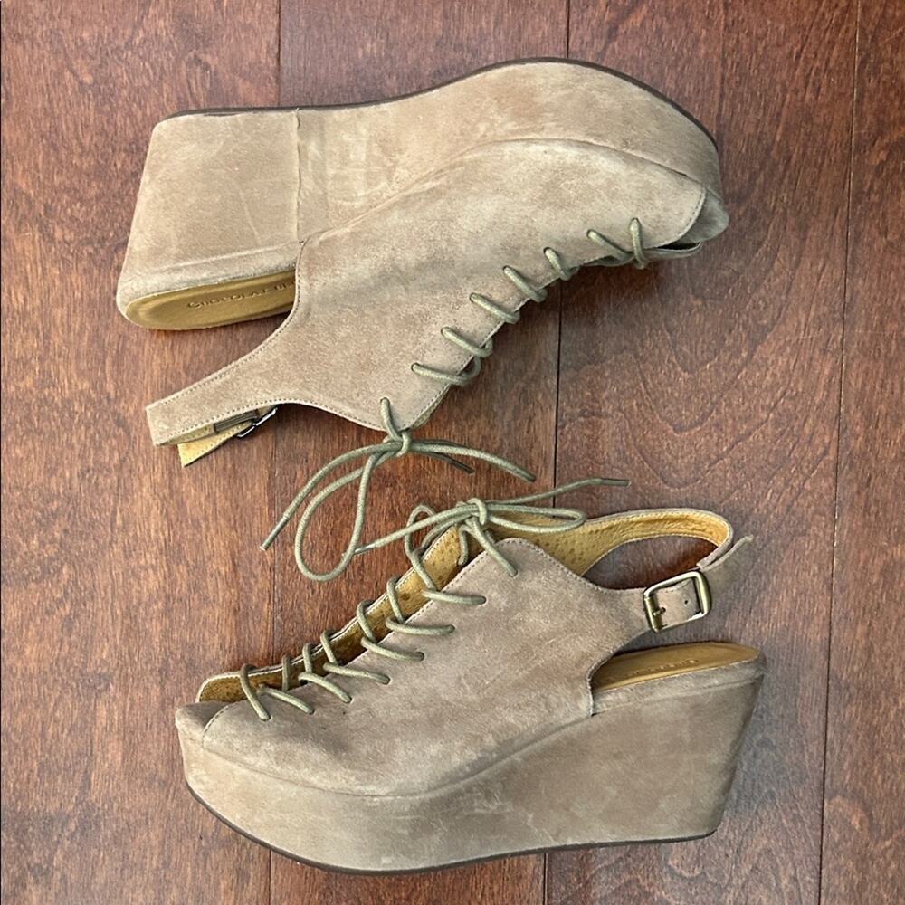 Chocolat Blu Willis Platform Beige Sandal, Lace-Up Open Toe, Size 7.5